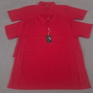 LOT OF 2 UltraClub Polo Shirt Mens L Red Cool & Dry Pebble Knit Performance Golf